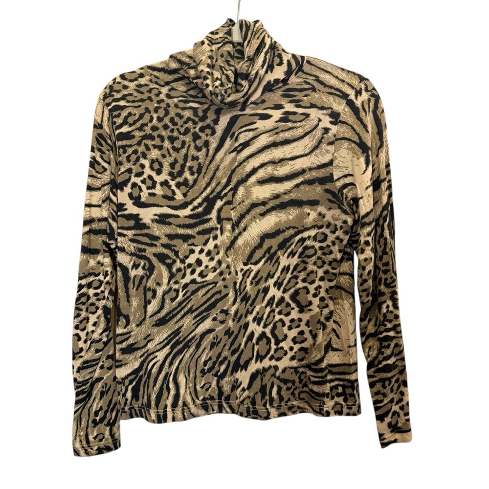 Dolcetti Women’s Silk and Cotton Lightweight Animal Print Turtleneck Top sz M